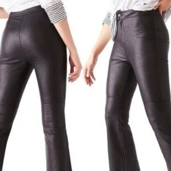 Free People Sasha Vegan Leather Kick Flare Pants Black 12 NEW - Picture 4 of 11